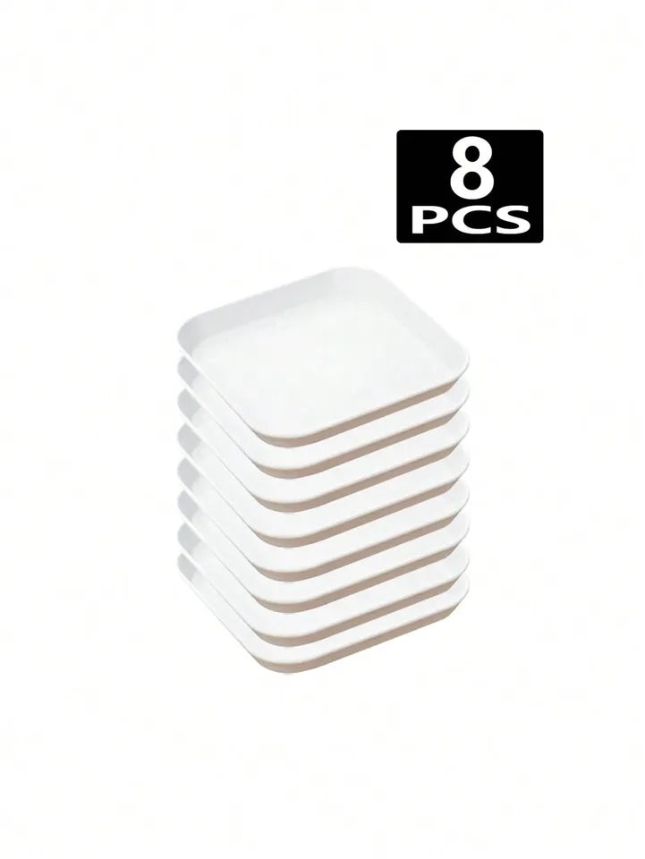 4/8/12pcs White plastic square plate spit bone plate dessert plate reusable suitable for family camping picnic restaurant