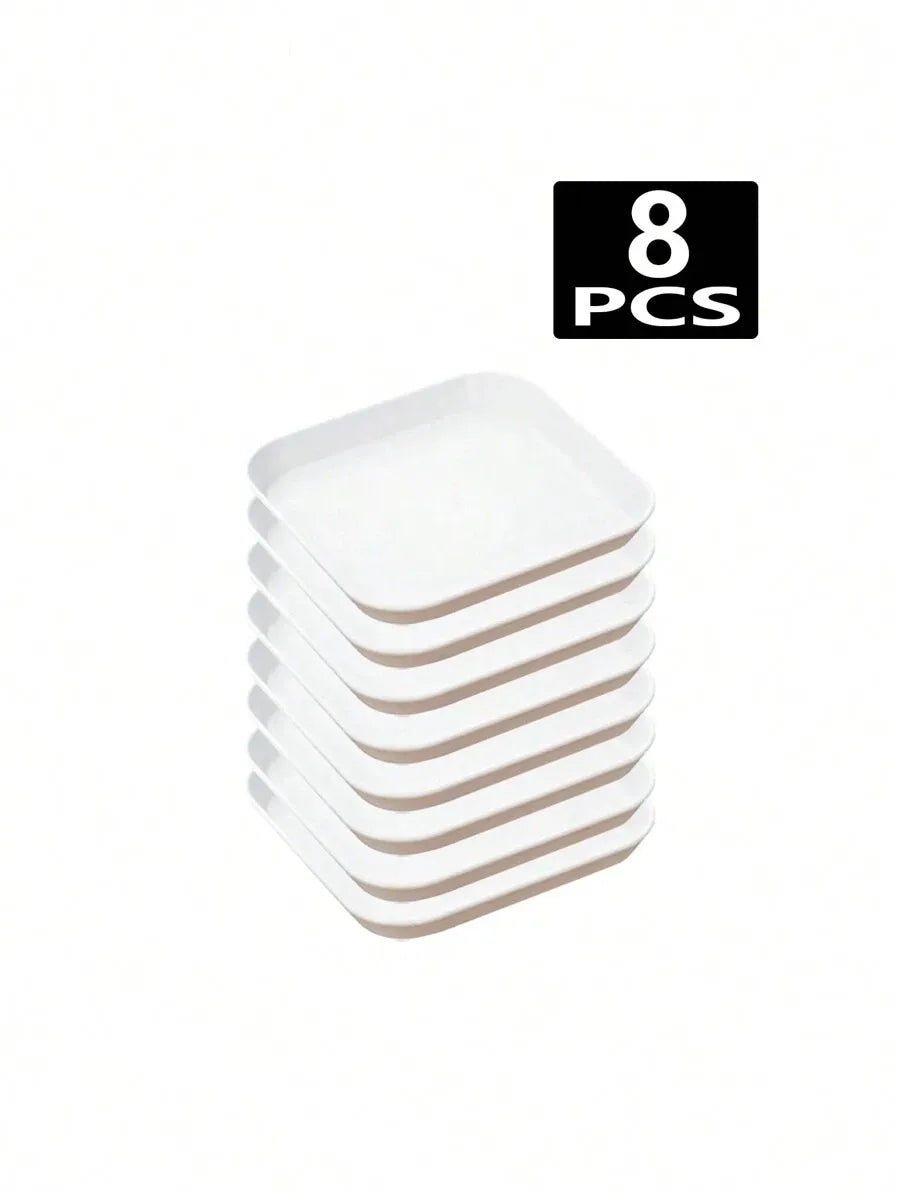 4/8/12pcs White plastic square plate spit bone plate dessert plate reusable suitable for family camping picnic restaurant