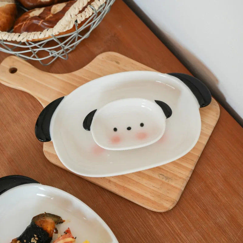 Cute puppy shaped 8-inch sushi plate and 4-inch dipping dish