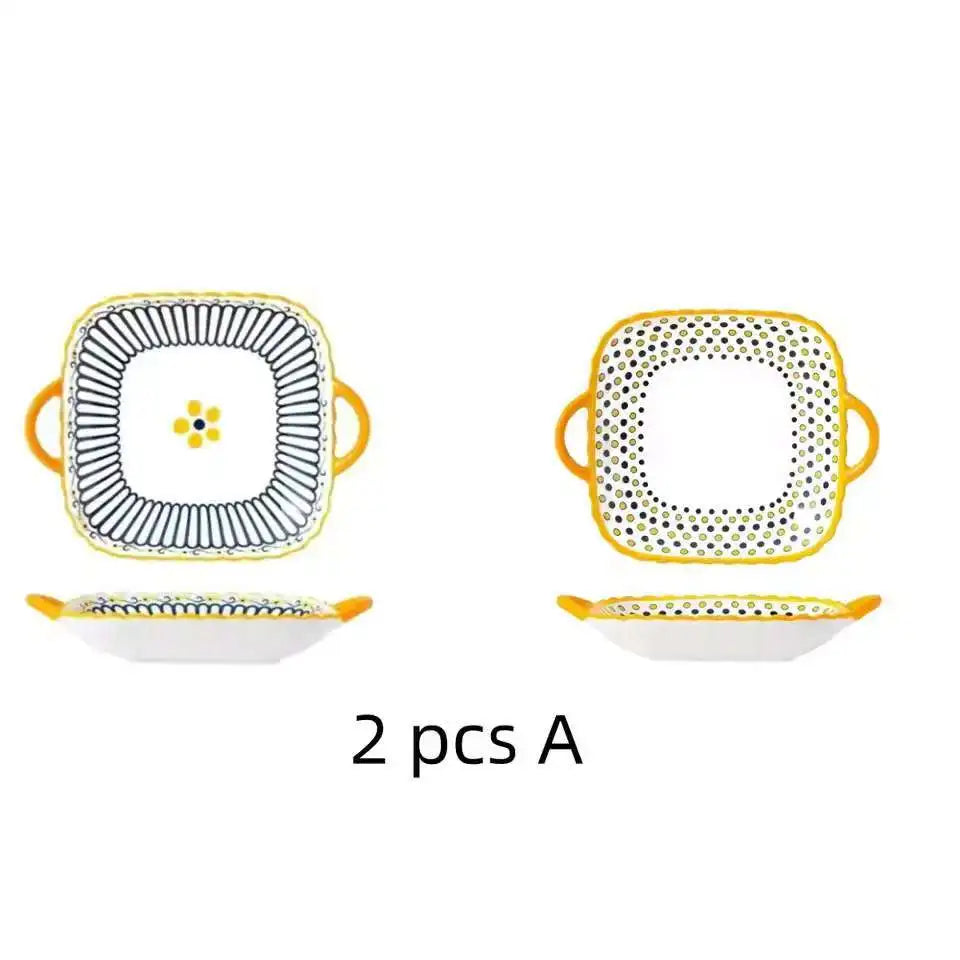4 pcs ceramic 8-inch discs, Japanese dining table serving plates, relief craft salad pasta plates