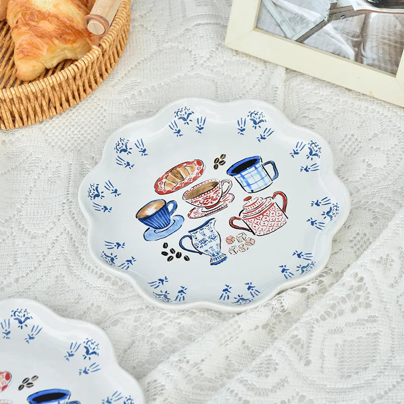 Ceramic Tableware with High Appearance British Dim Sum Plate Dessert Fruit Plate Household Cute Dinner Plate
