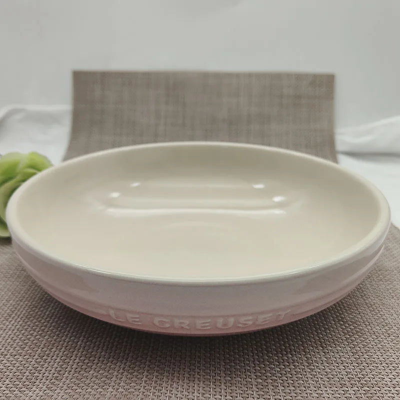 1PC High Temperature Ceramic Tableware French Gradual Change Color Color English Relief Practical Plate Deep Plate Home Kitchen