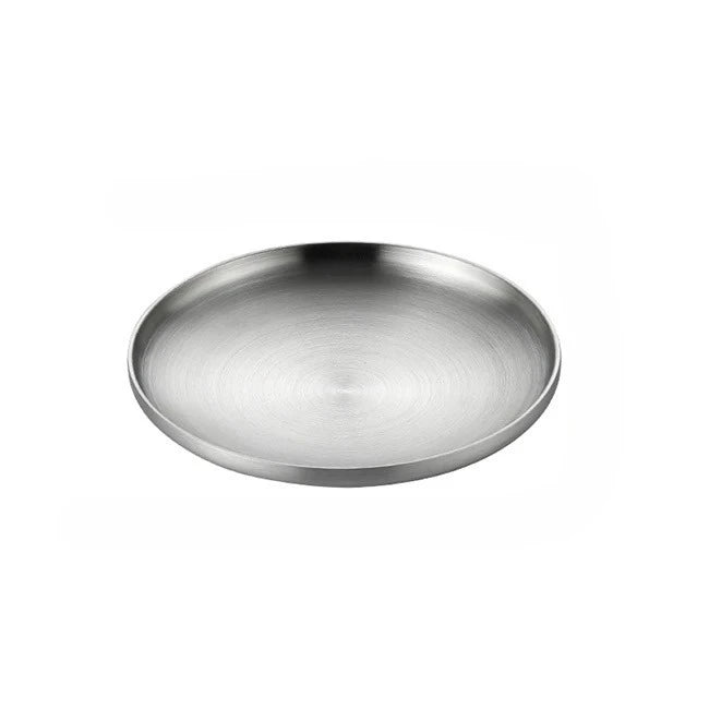304 Stainless Steel Round Plate, Double-Walled Insulated Dinner Plate, Plates for Snack, Dishes and Fruit