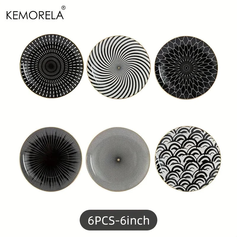 6PCS Tableware Phnom Penh Geometry Tableware 8/10 Inch Ceramic Dinner Plate Dish Porcelain Salad Plate Steak Serving Plate