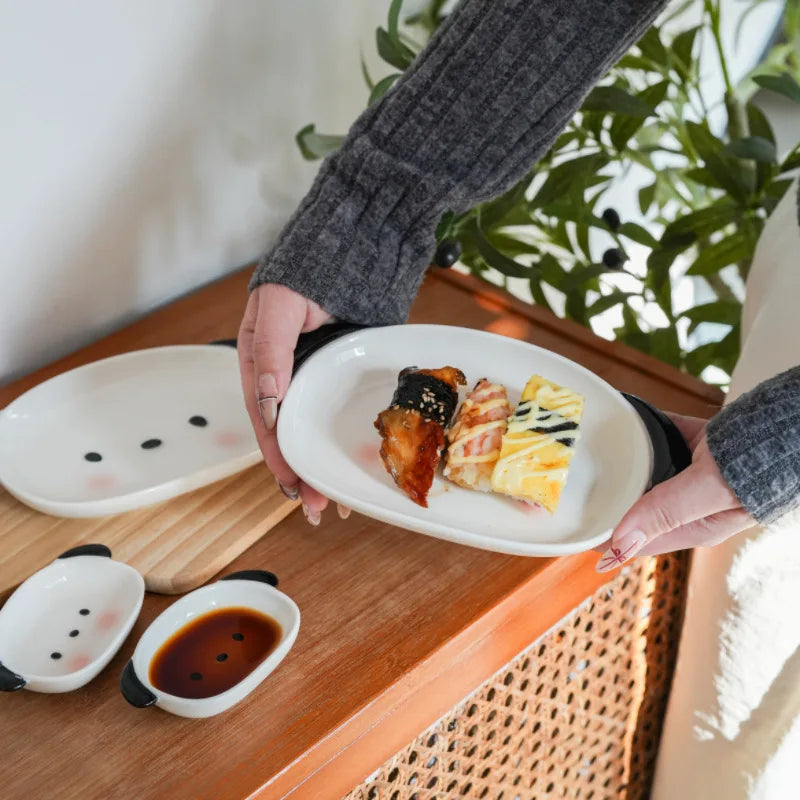 Cute puppy shaped 8-inch sushi plate and 4-inch dipping dish