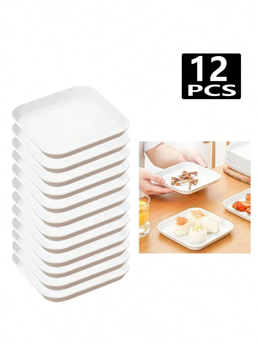 4/8/12pcs White plastic square plate spit bone plate dessert plate reusable suitable for family camping picnic restaurant