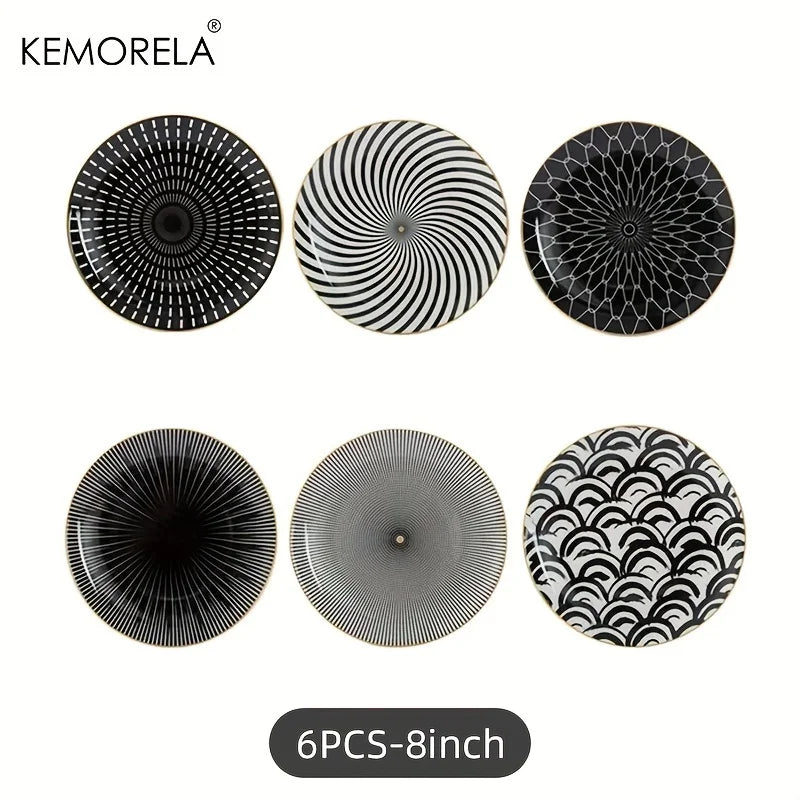 6PCS Tableware Phnom Penh Geometry Tableware 8/10 Inch Ceramic Dinner Plate Dish Porcelain Salad Plate Steak Serving Plate