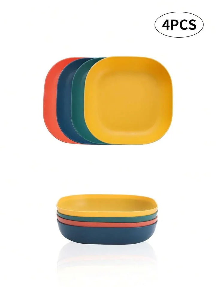 4pcs Square reusable plastic dessert plates, durable tableware for camping, picnics, dishwasher and microwave safe
