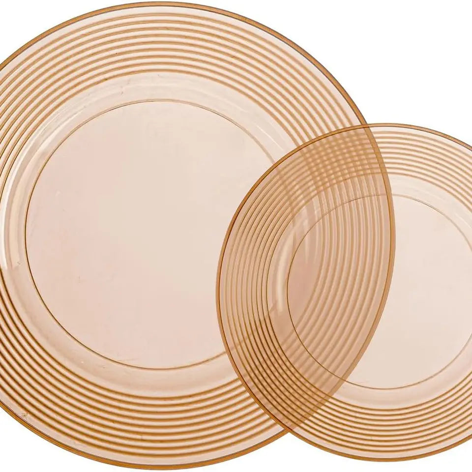 100 Pack Durable Clear Brown Plastic Plates - Disposable for 50 Guests, Ideal for Parties and Weddings (10 & 7)
