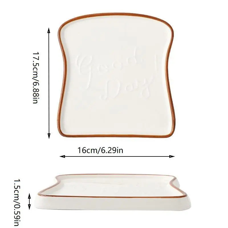 2025 1Pc Ceramic Toast Shaped Dinner Plate Dish Tableware Breakfast Plate Salad Fruit Snack Tray for Home Restaurant
