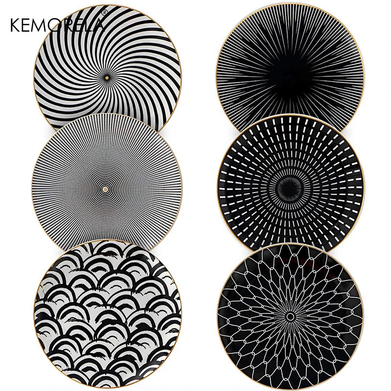 6PCS Tableware Phnom Penh Geometry Tableware 8/10 Inch Ceramic Dinner Plate Dish Porcelain Salad Plate Steak Serving Plate