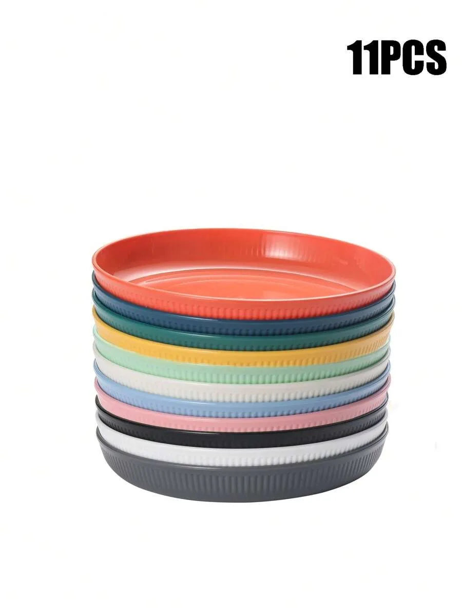 4/11pcs Plastic dinner plate dessert plate, reusable, suitable for picnic kitchen, microwave and dishwasher safe
