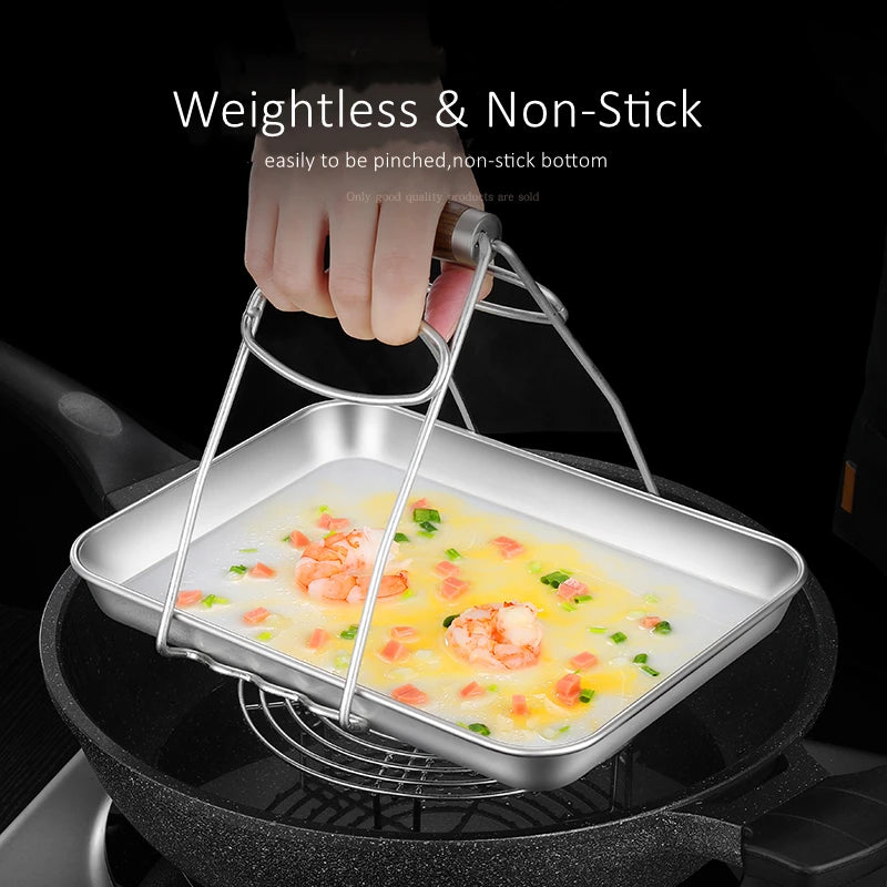 LFGB Certification 304 Stainless Steel Rectangle Plate Never Deform Baking Tray Main Course Seafood Food Container for Kitchen
