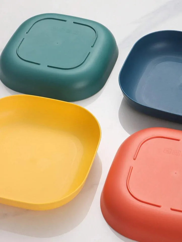 4pcs Square reusable plastic dessert plates, durable tableware for camping, picnics, dishwasher and microwave safe