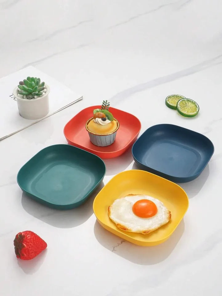 4pcs Square reusable plastic dessert plates, durable tableware for camping, picnics, dishwasher and microwave safe