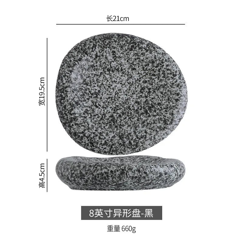 Sushi Plate  Home Dining Plate Japanese Steak Plate   Creative Circular Stone Patterned Western Cuisine Plate Ceramic