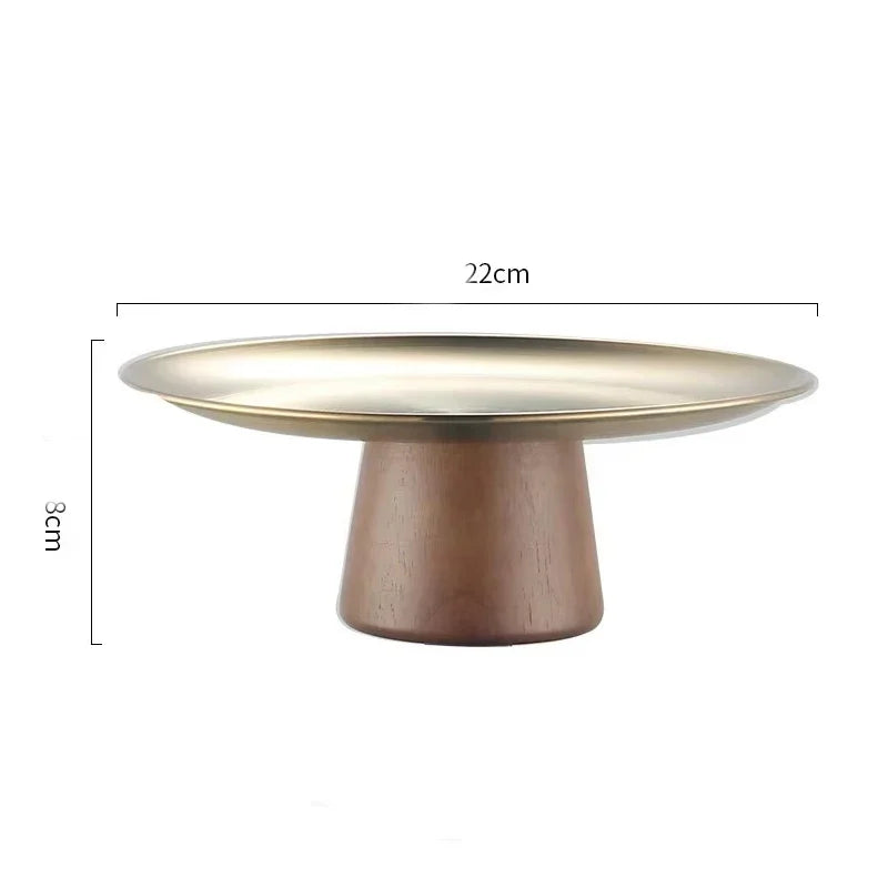 Stainless Steel Tray Fruit Bowl with Wooden Base Partitioned Candy Bread Cake Dessert Table Plates Kitchen Dinnerware Tableware