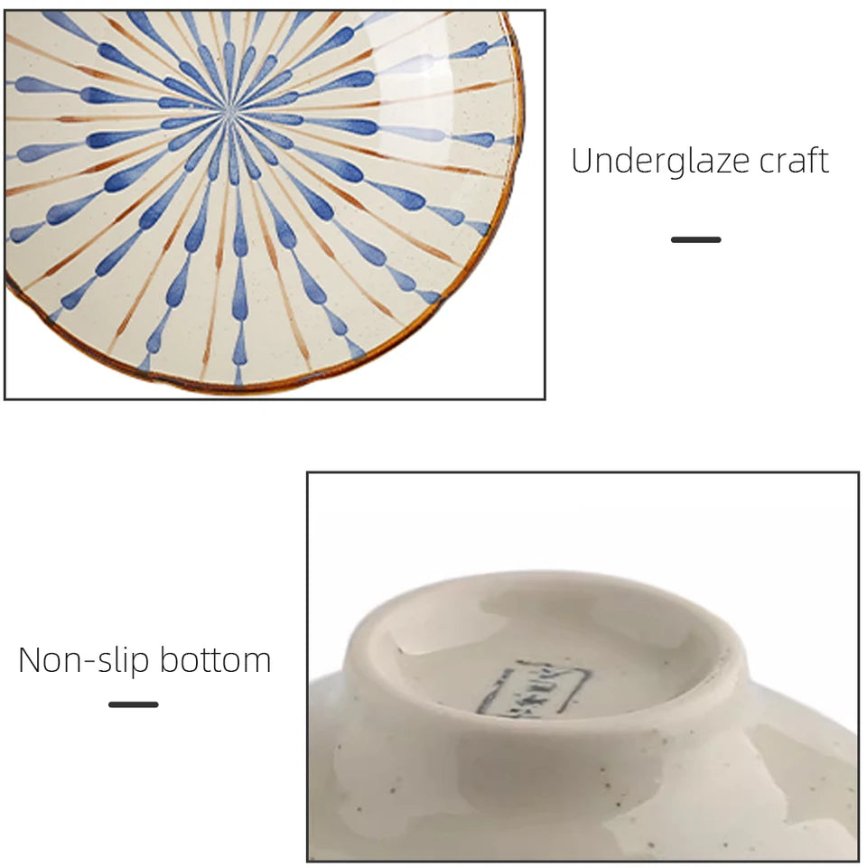 2PCS Ceramic Dinner Plates Japanese Retro Deep Round Plate Dinner Plates Pasta Plate Kitchen Tableware Microwave Oven Bakeware