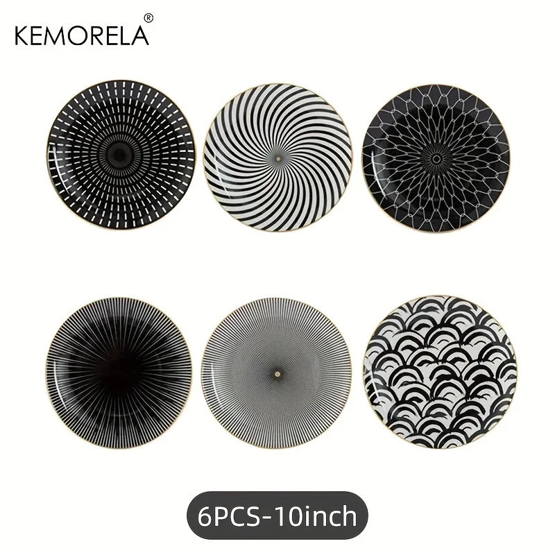 6PCS Tableware Phnom Penh Geometry Tableware 8/10 Inch Ceramic Dinner Plate Dish Porcelain Salad Plate Steak Serving Plate