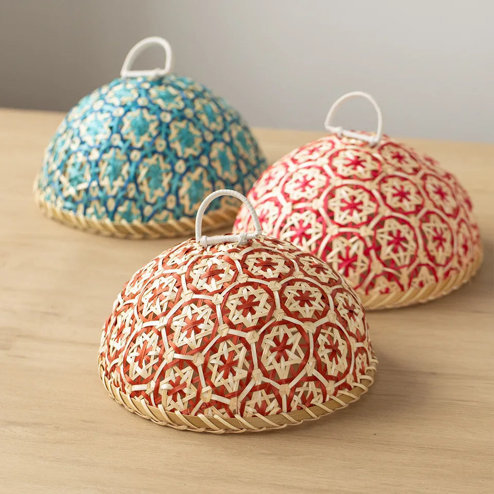 Hand-woven Rattan Fruit Plate Bread Basket Round Lid Insect Proof Dining Table Cover Fruit Leftovers Rice Leftovers Umbrella