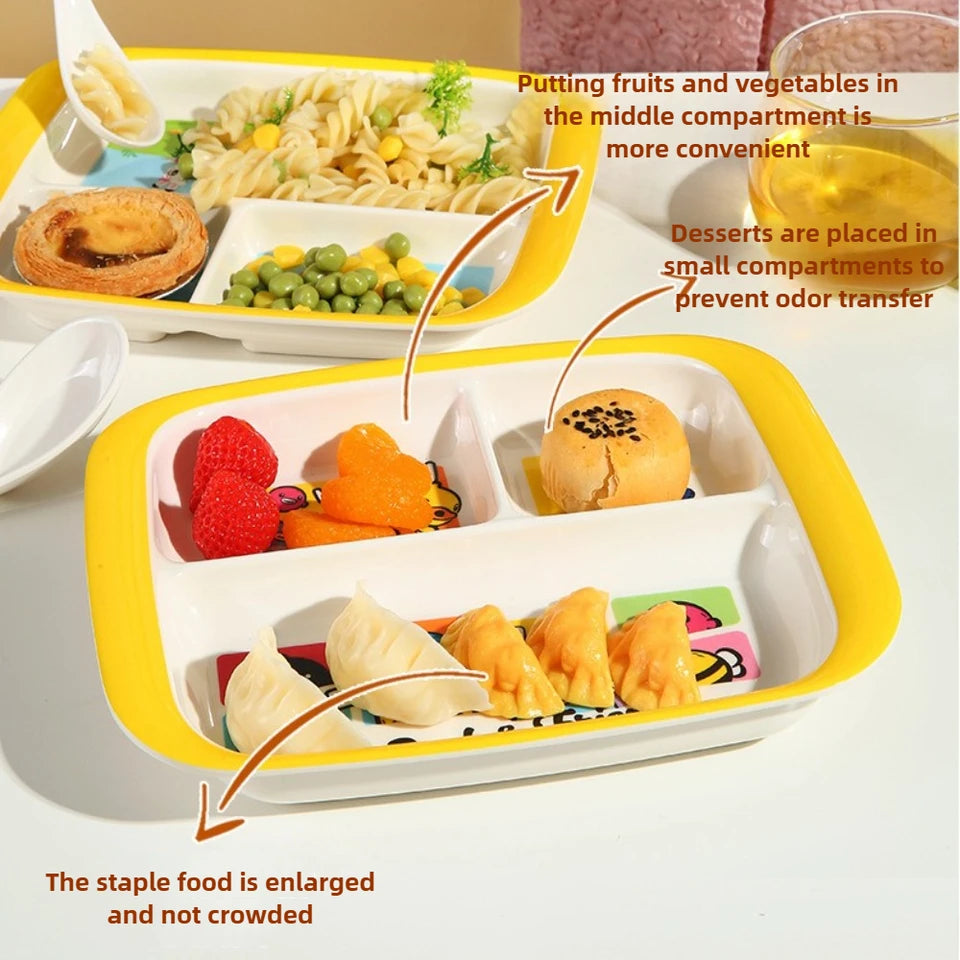 Dinner Plate for Kids Divided Dinnerware Cartoon Salad Plates Reusable Food Plate Bowl Dishwasher Safe Shatter Resistant Plates