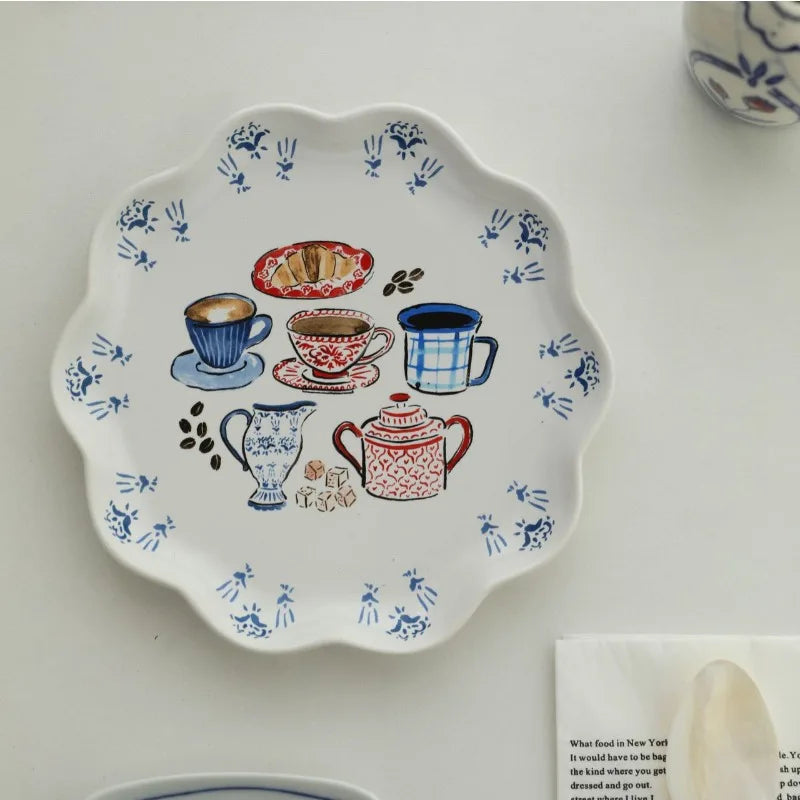 Ceramic Tableware with High Appearance British Dim Sum Plate Dessert Fruit Plate Household Cute Dinner Plate