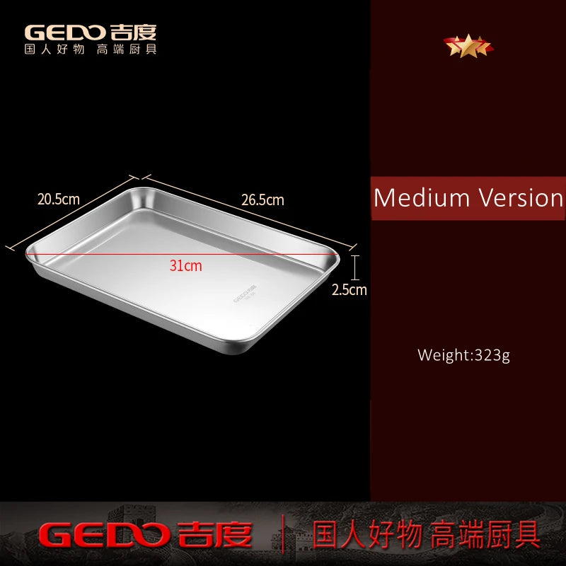 LFGB Certification 304 Stainless Steel Rectangle Plate Never Deform Baking Tray Main Course Seafood Food Container for Kitchen
