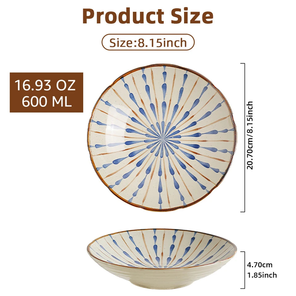 2PCS Ceramic Dinner Plates Japanese Retro Deep Round Plate Dinner Plates Pasta Plate Kitchen Tableware Microwave Oven Bakeware