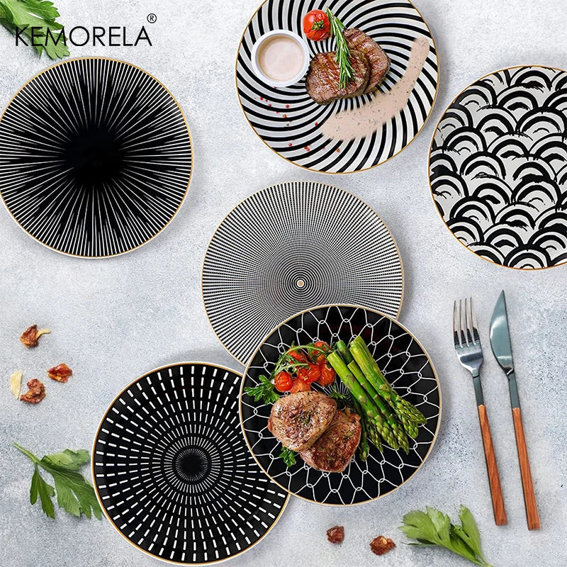 6PCS Tableware Phnom Penh Geometry Tableware 8/10 Inch Ceramic Dinner Plate Dish Porcelain Salad Plate Steak Serving Plate