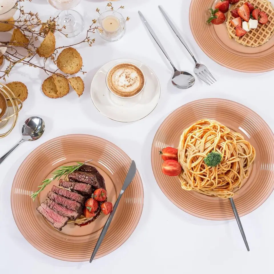 100 Pack Durable Clear Brown Plastic Plates - Disposable for 50 Guests, Ideal for Parties and Weddings (10 & 7)