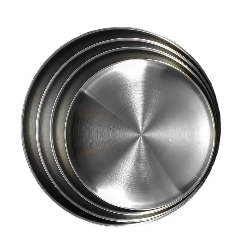 304 Stainless Steel Round Plate, Double-Walled Insulated Dinner Plate, Plates for Snack, Dishes and Fruit