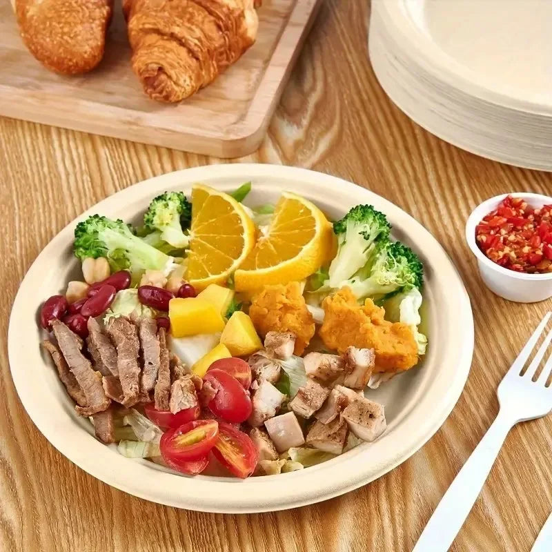25/50PCS 9inch Circular Paper Plates Disposable Biodegradable  Paper Plates Suitable Party Christmas Barbecue Salad Desserts