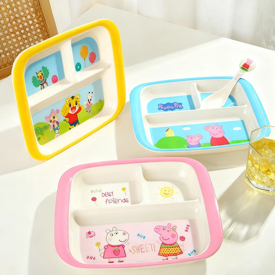 Dinner Plate for Kids Divided Dinnerware Cartoon Salad Plates Reusable Food Plate Bowl Dishwasher Safe Shatter Resistant Plates