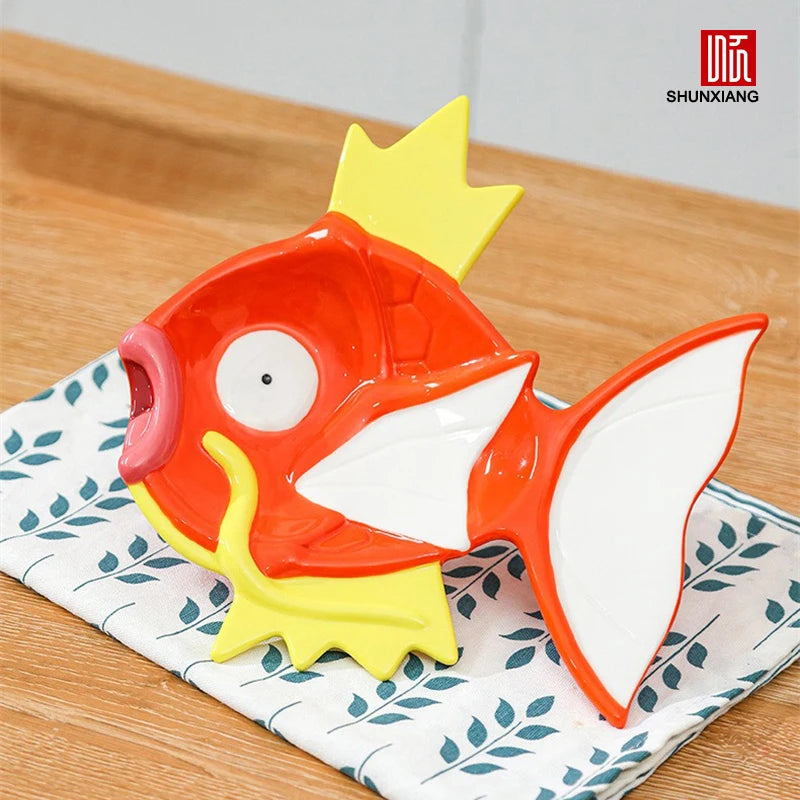 SHUNXIANG Magikarp Ceramics Dining Plate Pokémon 3D Relief Shaped Plate Anime Character Dish Porcelain Tableware Kitchen Decor
