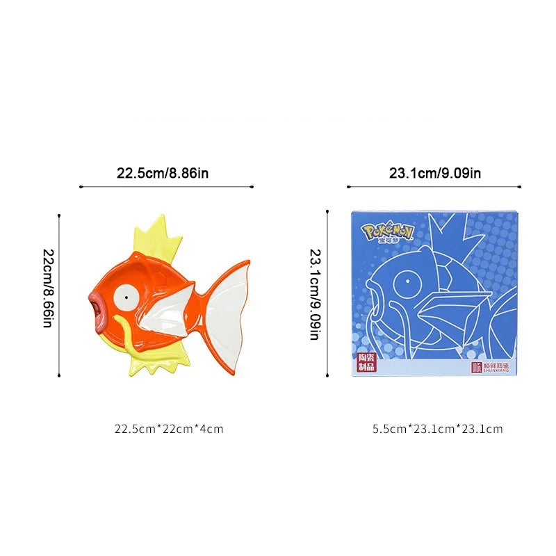 SHUNXIANG Magikarp Ceramics Dining Plate Pokémon 3D Relief Shaped Plate Anime Character Dish Porcelain Tableware Kitchen Decor