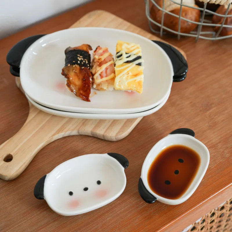 Cute puppy shaped 8-inch sushi plate and 4-inch dipping dish