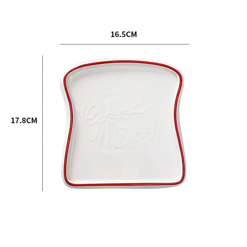 2025 1Pc Ceramic Toast Shaped Dinner Plate Dish Tableware Breakfast Plate Salad Fruit Snack Tray for Home Restaurant
