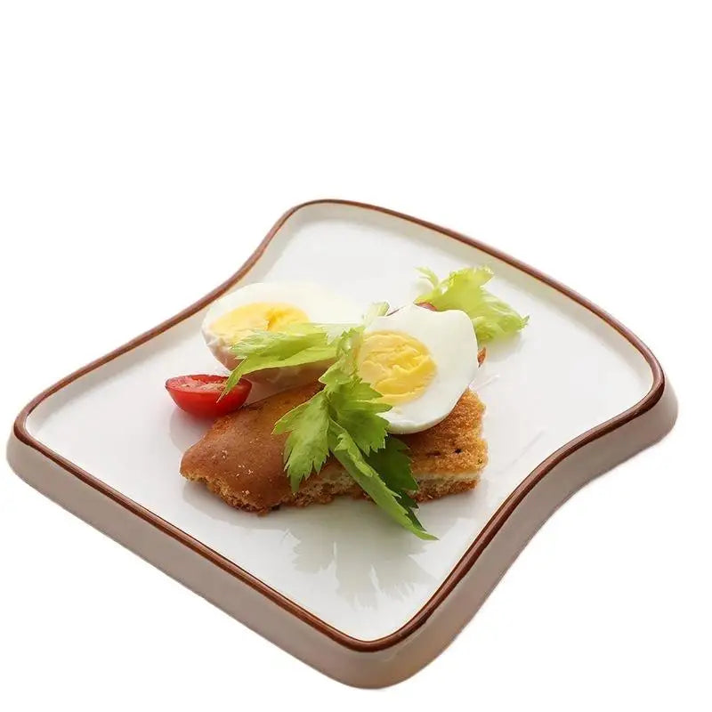 2025 1Pc Ceramic Toast Shaped Dinner Plate Dish Tableware Breakfast Plate Salad Fruit Snack Tray for Home Restaurant