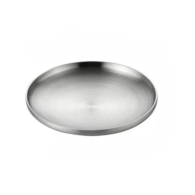 304 Stainless Steel Round Plate, Double-Walled Insulated Dinner Plate, Plates for Snack, Dishes and Fruit