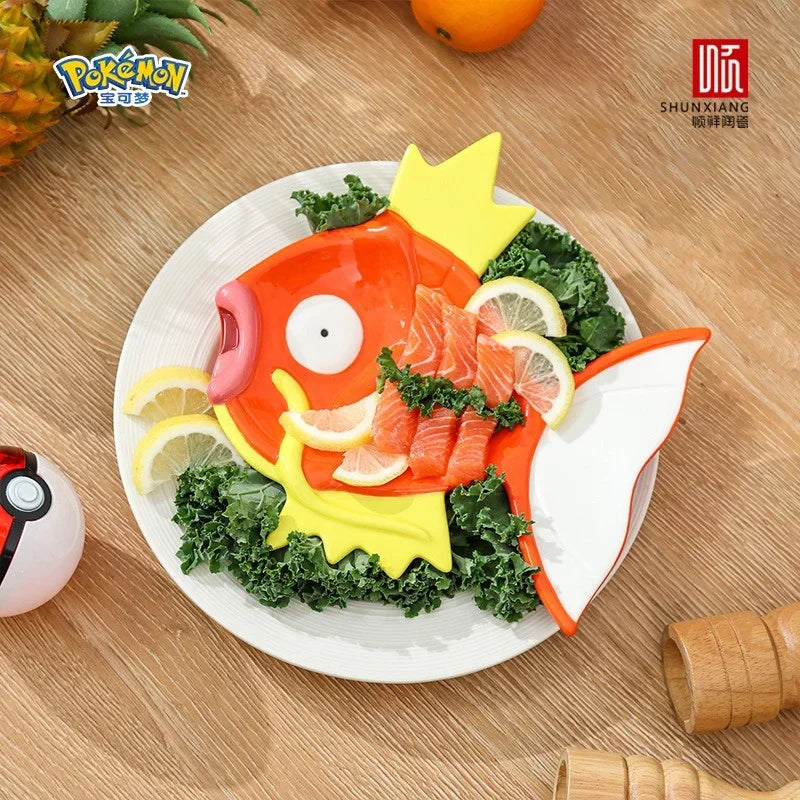SHUNXIANG Magikarp Ceramics Dining Plate Pokémon 3D Relief Shaped Plate Anime Character Dish Porcelain Tableware Kitchen Decor