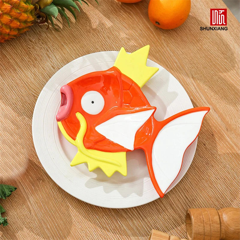 SHUNXIANG Magikarp Ceramics Dining Plate Pokémon 3D Relief Shaped Plate Anime Character Dish Porcelain Tableware Kitchen Decor