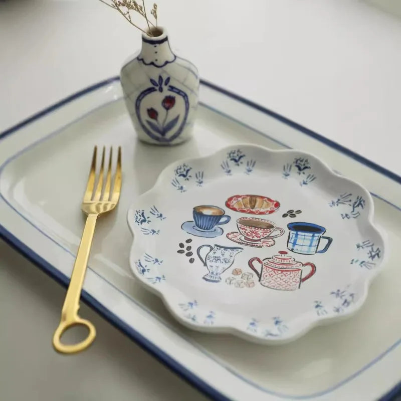 Ceramic Tableware with High Appearance British Dim Sum Plate Dessert Fruit Plate Household Cute Dinner Plate