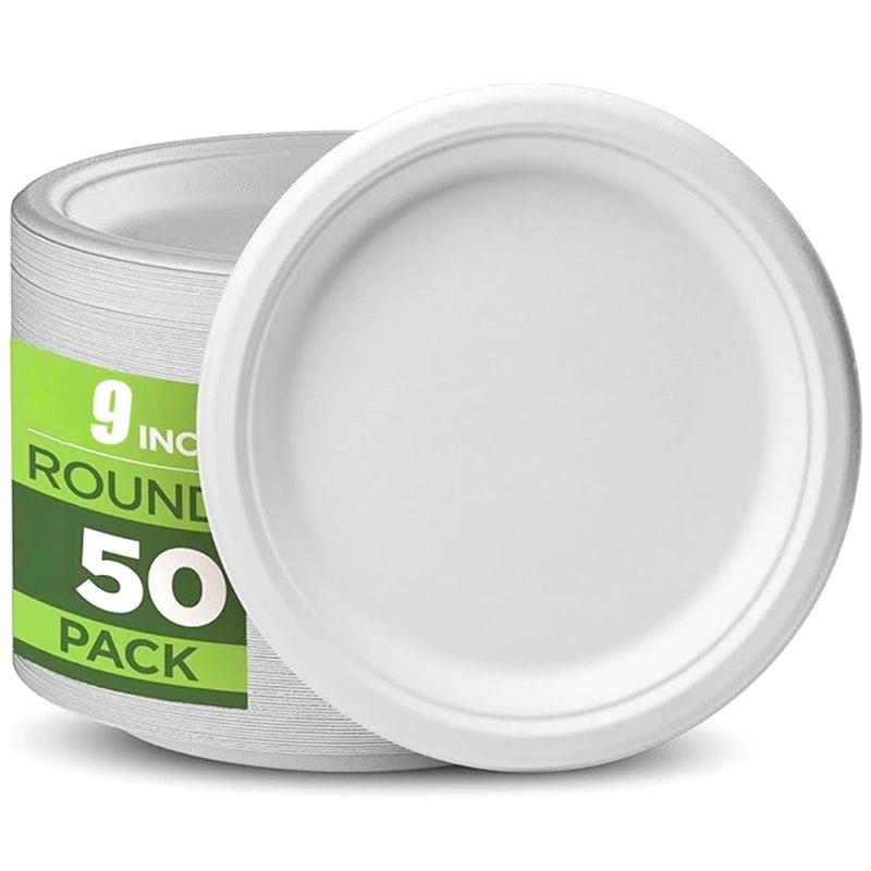 25/50PCS 9inch Circular Paper Plates Disposable Biodegradable  Paper Plates Suitable Party Christmas Barbecue Salad Desserts