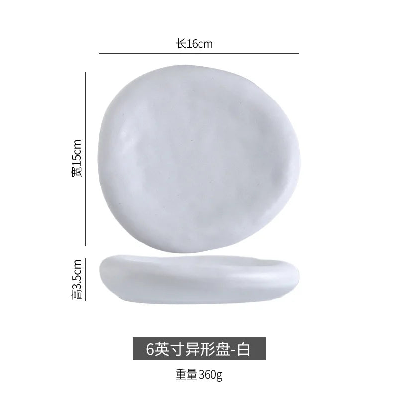 Sushi Plate  Home Dining Plate Japanese Steak Plate   Creative Circular Stone Patterned Western Cuisine Plate Ceramic