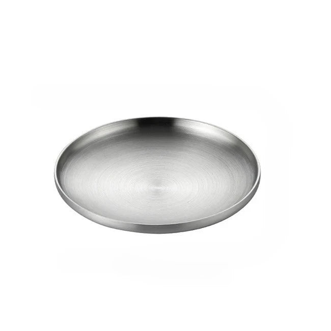304 Stainless Steel Round Plate, Double-Walled Insulated Dinner Plate, Plates for Snack, Dishes and Fruit