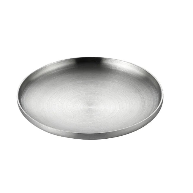 304 Stainless Steel Round Plate, Double-Walled Insulated Dinner Plate, Plates for Snack, Dishes and Fruit
