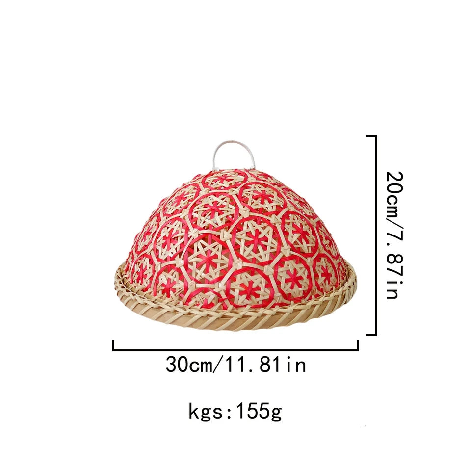 Hand-woven Rattan Fruit Plate Bread Basket Round Lid Insect Proof Dining Table Cover Fruit Leftovers Rice Leftovers Umbrella