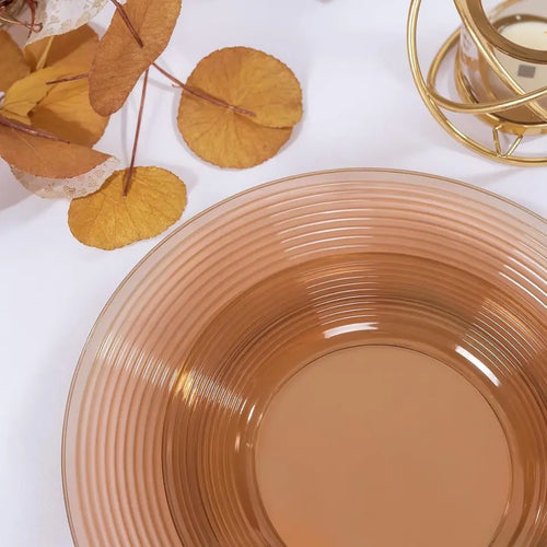 100 Pack Durable Clear Brown Plastic Plates - Disposable for 50 Guests, Ideal for Parties and Weddings (10 & 7)