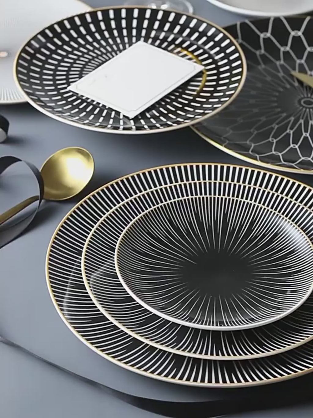 6PCS Tableware Phnom Penh Geometry Tableware 8/10 Inch Ceramic Dinner Plate Dish Porcelain Salad Plate Steak Serving Plate