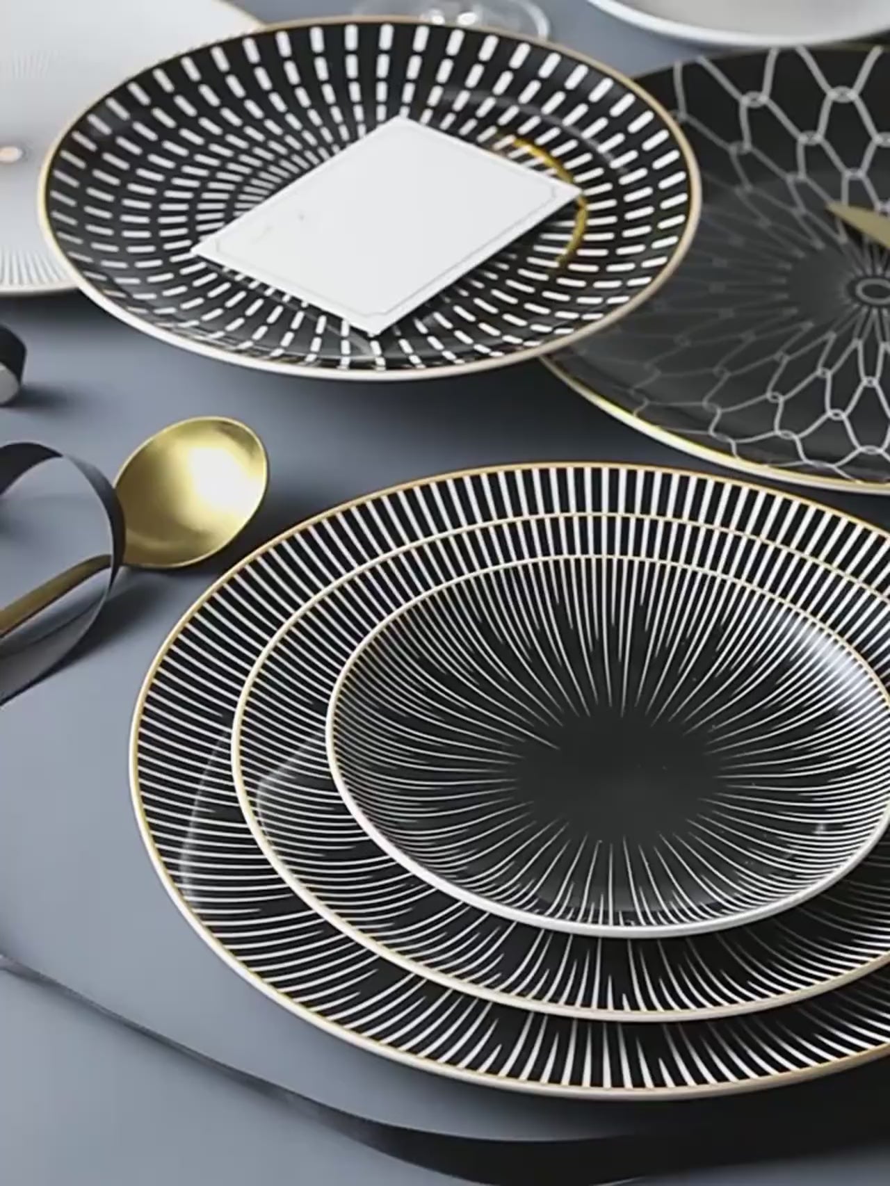 6PCS Tableware Phnom Penh Geometry Tableware 8/10 Inch Ceramic Dinner Plate Dish Porcelain Salad Plate Steak Serving Plate